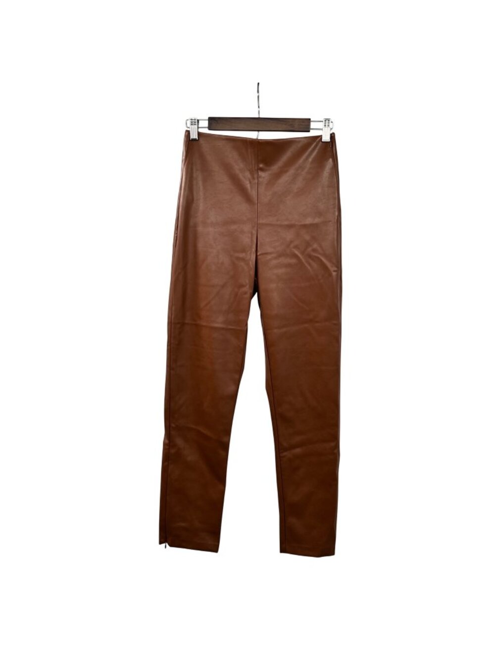 Old Navy Faux Leather Skinny Pants Zip Cuffs Brown High Rise Size 4 Zip